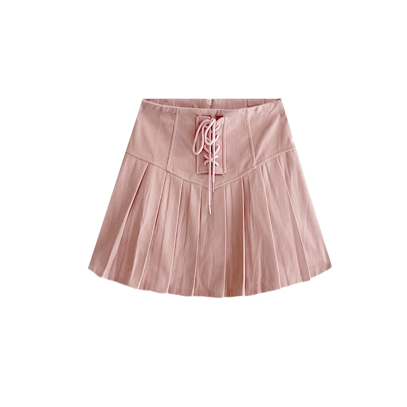 Korean Fashion Black Mini Corduroy Skirt Skort Women Preppy Vintage Y2k Lace Up Pink Pleated Tennis Skirt with Shorts Black 2023