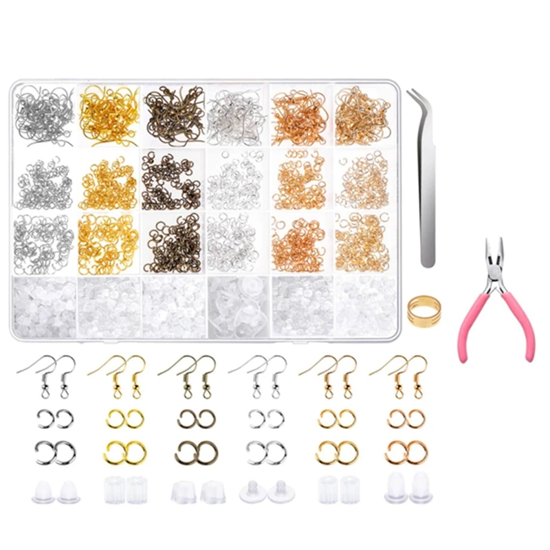 Earring Making Supplies Kit With Earring Hooks,Open Jump Rings,Earring Backs For Jewelry Making And Repair