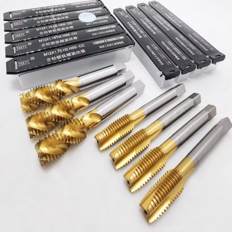 Cobalt Screw Thread Tap Drill Bit Spiral Pointed Flute Metric M2-M30 HSSCO Titanium Coated Machine Tap For Stainless Steel Metal