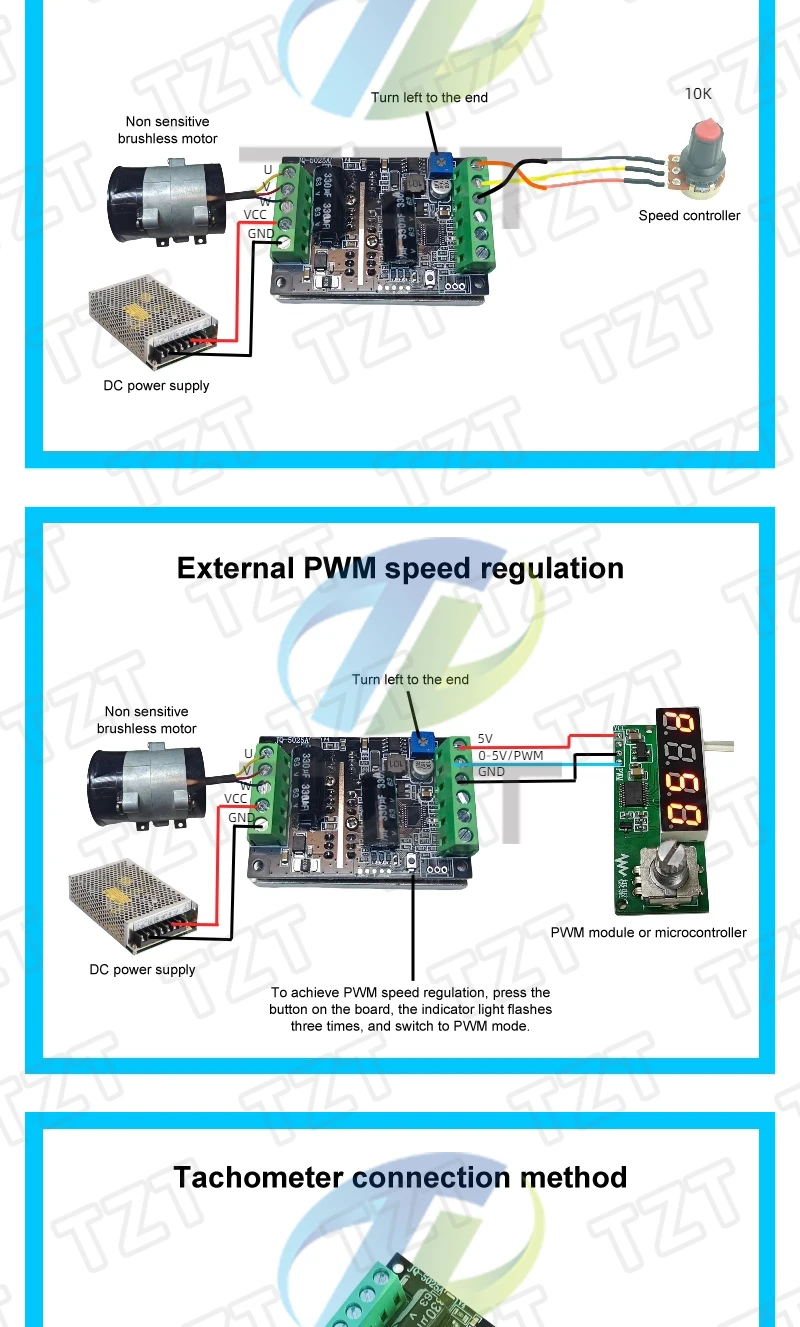 DC 6-60V 300/380/400W 35/25/20A BLDC Dreiphasen-DC-Bürstenloser Motorcontroller PWM Hall-Motorsteuerungsplatine 12V 24V 48V – Detail 3