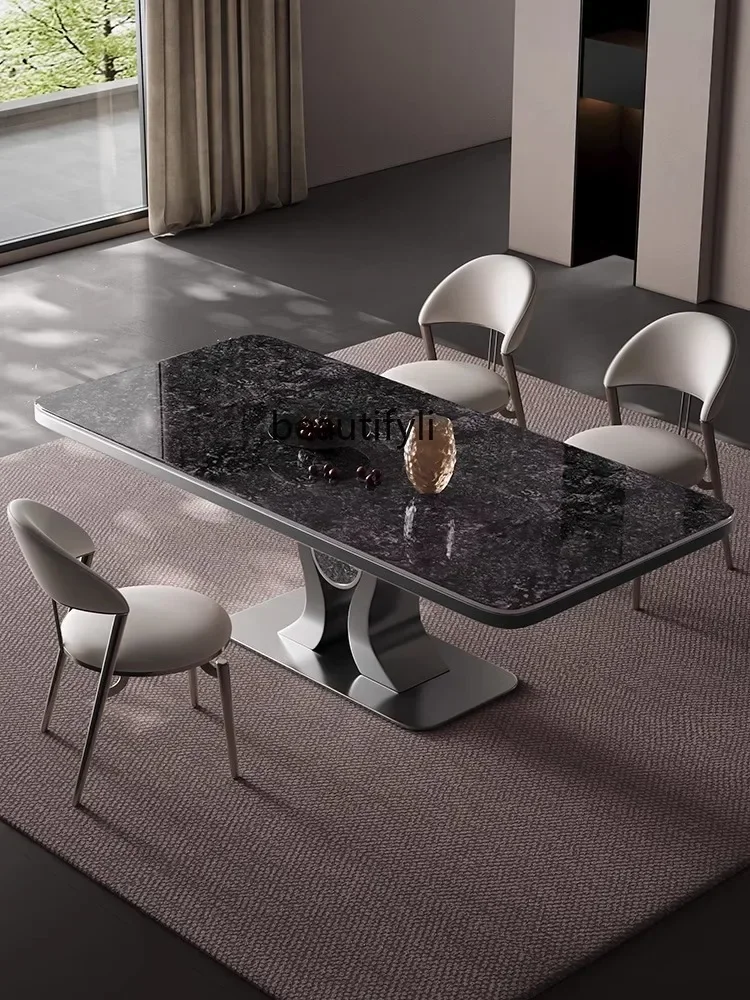 

yj58 Обеденный стол Итальянский стиль Легкая роскошная каменная плита Прямоугольная бытовая нержавеющая сталь Минималистичный высококачественный стол и C