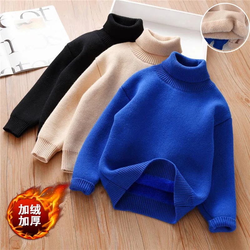 Children Padded Sweater Autumn Winter New Knitwear Kids Padded Warm Knit Pullover Casual Turtleneck Boy Girl Bottom Shirt Jumper