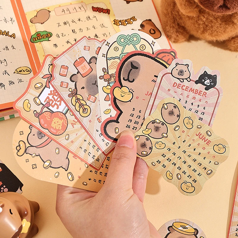 12Sheets Cartoon Heterotypic Capybara Calendar Stickers Hand Account DIY Stickers Cartoon Decorative Stickers Student Stationery