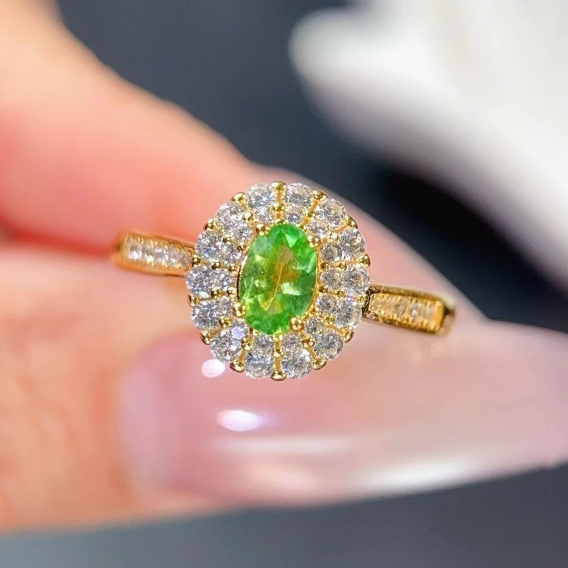 Natural Tsavorite Ring with Certifiate 4x6mm 0.5ct Genuine Tsavorite 925 Silver Ring Fine Jewelry Gift for Women