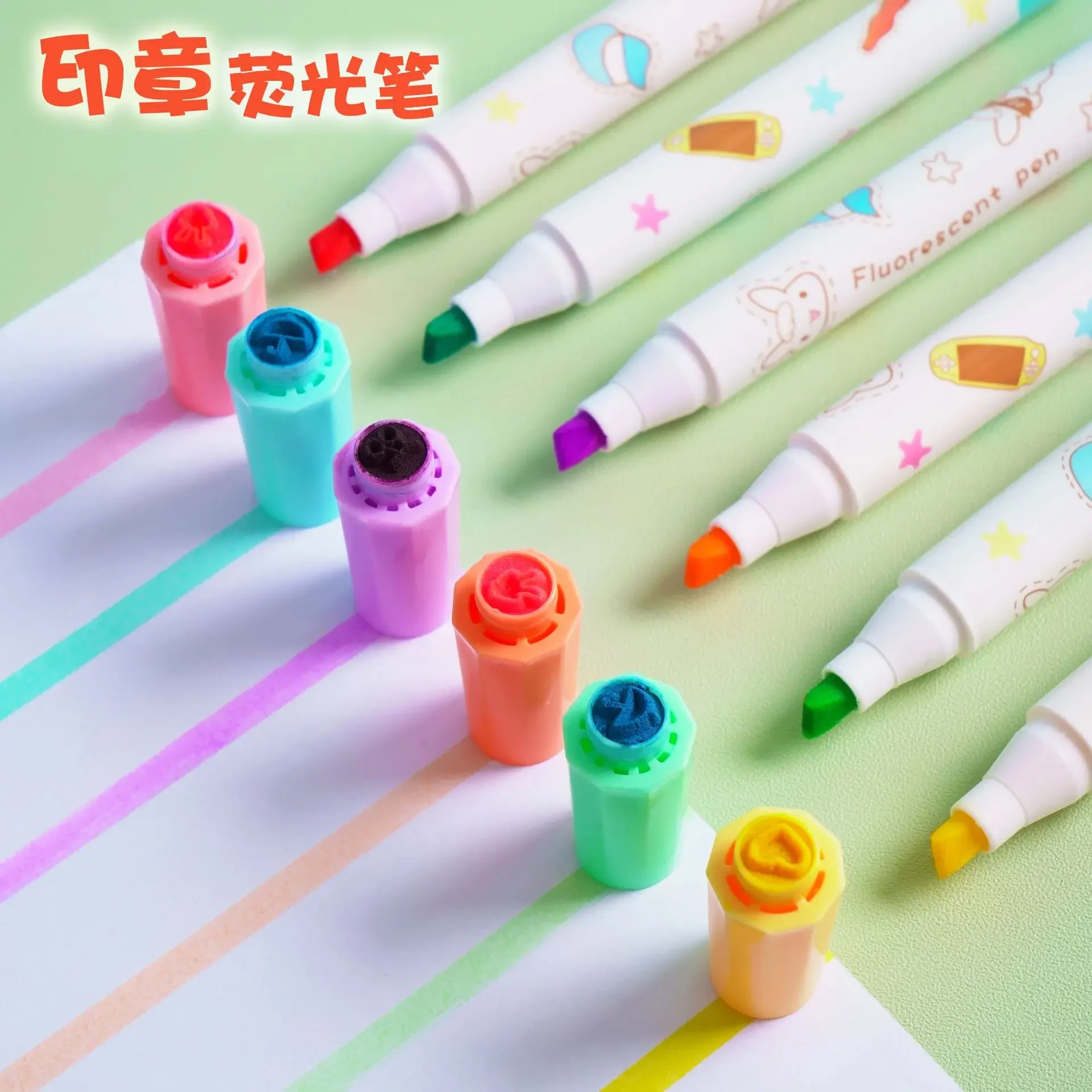 6Pcs/set Kawaii Heart Stamp Highlighter Cute Candy Colors Drawing Painting Art Marker Pen School Supplies Korean Stationery