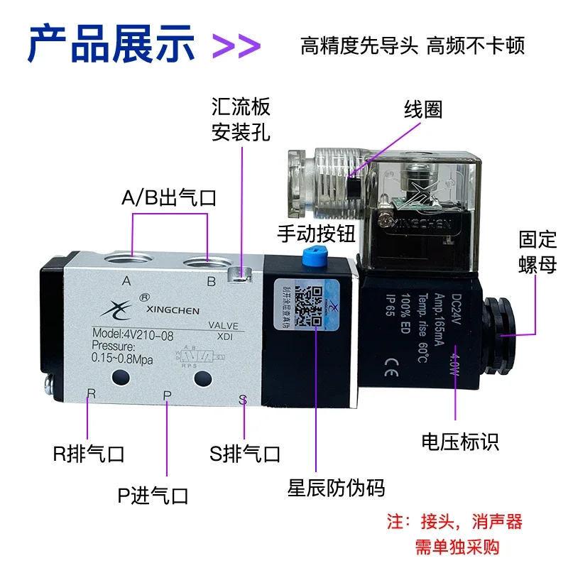 Pneumatic solenoid valve 4V110-06/220V/24V/12V directional valve two or three five-way 4V210-08
