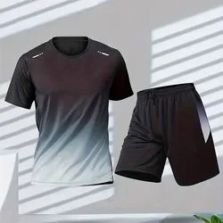 Summer Sportswear For Men Gradient Printing Badminton Suit Outdoor Running T-shirt Shorts Breathable Men's Sports Suit 3D Printi