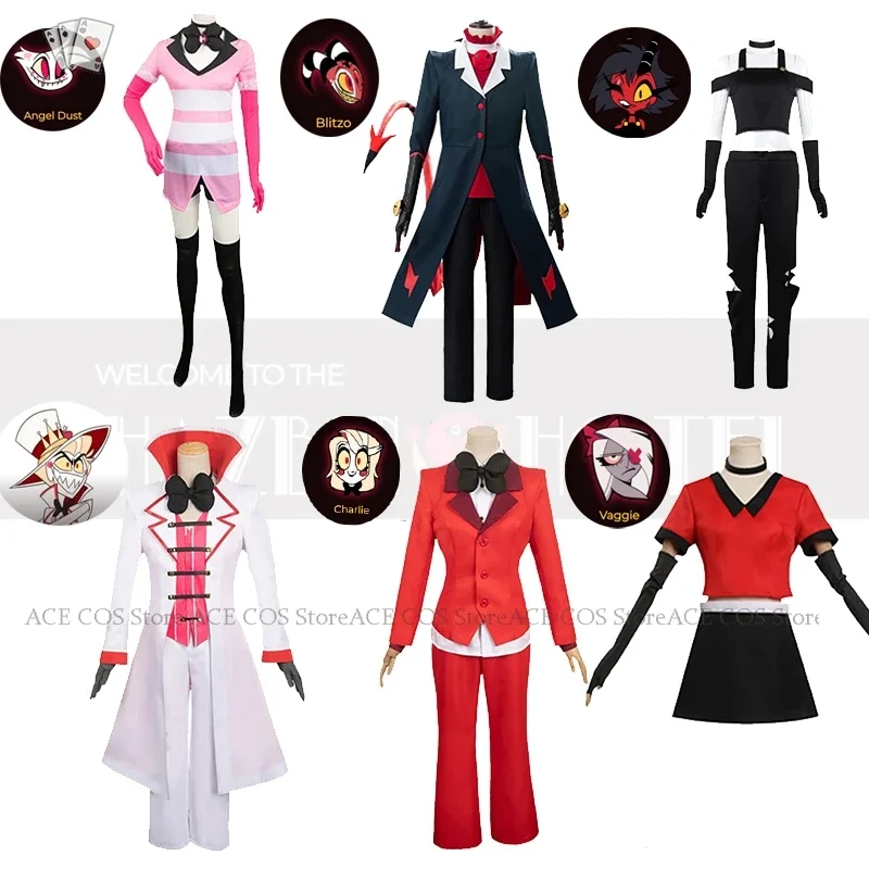 Anime Hazbin Cosplay Lucifer Hotel Helluva Charlie Morningstar Costume Blitzo AD Angel Dust Cosplay Clothes Halloween Party Suit