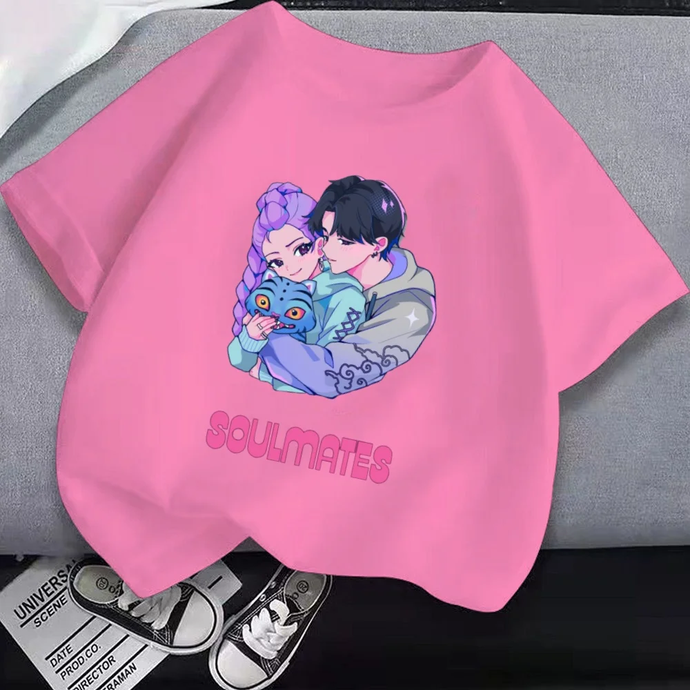 90s Kpop شيطان الصيادين ملابس الأطفال تي شيرتات قصيرة الاكمام لطيف Kpop شيطان الصيادين تي شيرت Harajuku التي شيرت للبنين بنات