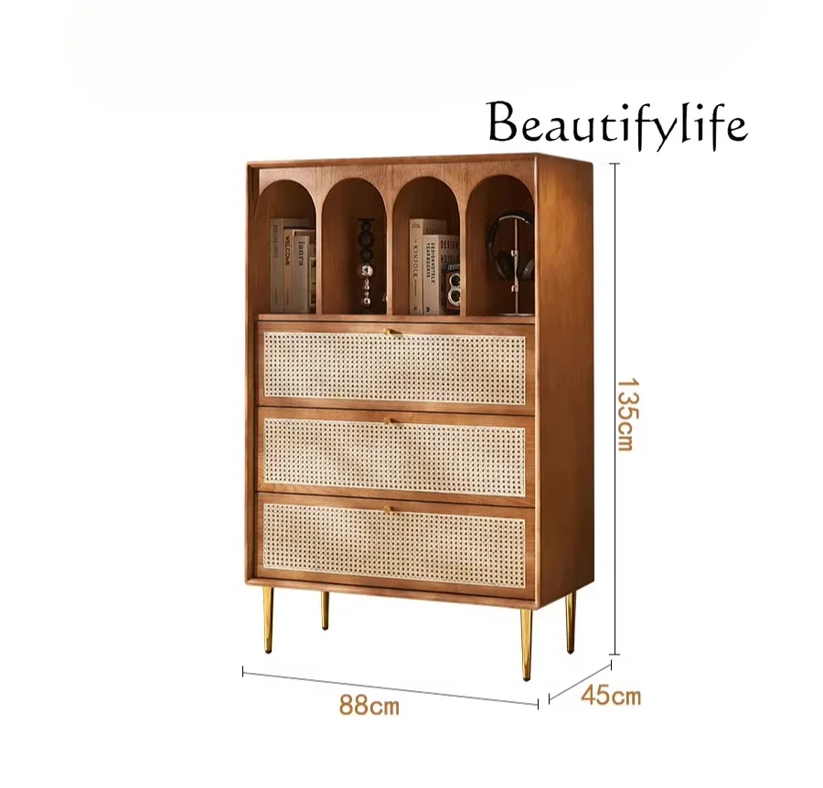 

vV Nordic medieval style solid wood rattan chest cabinet household multi-functional entrance display cabinet