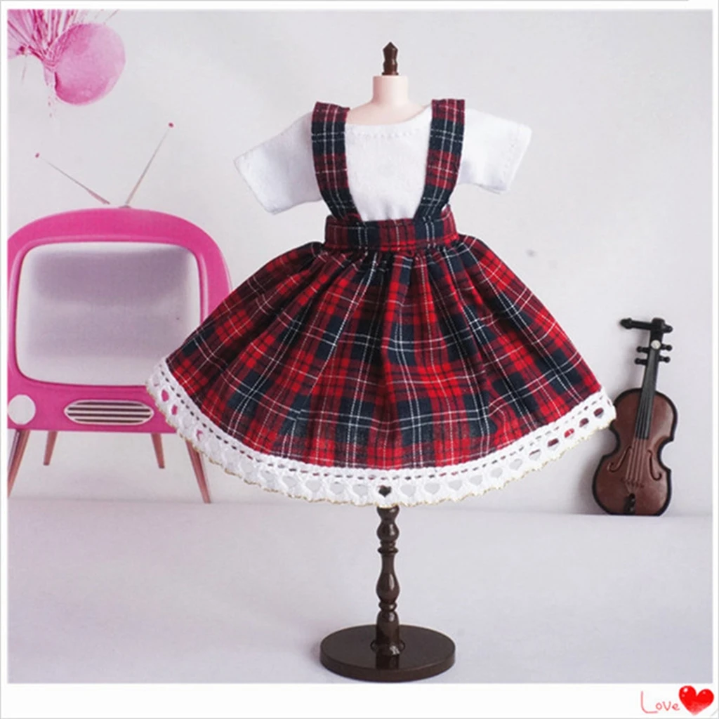 [wamami] 92 #   Lindo vestido escolar verde/vermelho para Pullip Jerry DBS Bly 12" Babydoll