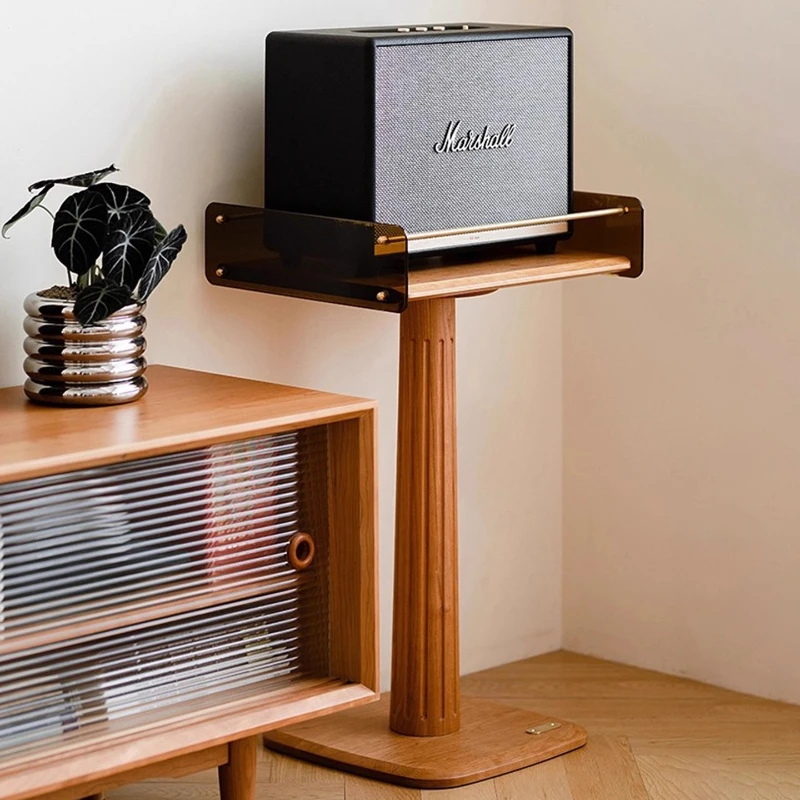 Walnut Finish Speaker Stand, Mobile Floor End Table with Storage for Living Room Sofa, Bedroom and Compact Home Audio Setup