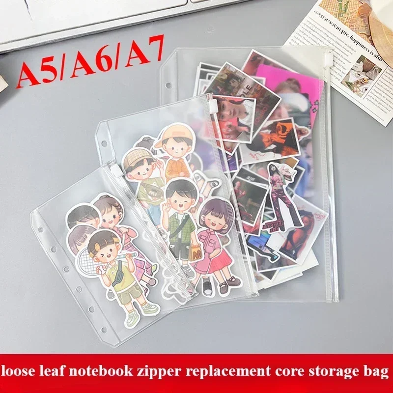 

A5/A6 Loose-leaf PVC Notebook Card Holder, 6 Holes Handbook Parts Supplies Zipper Bag Hand Account Photo Card Packaging Supplies