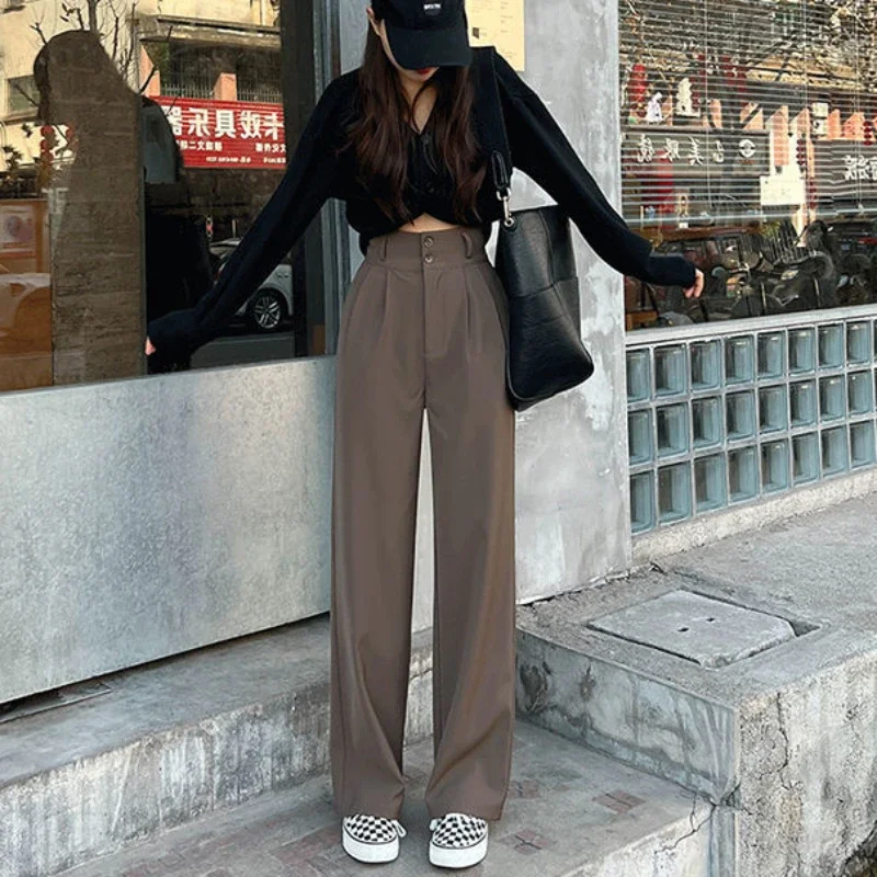 4 Couleurs viser Femmes S-3XL Harajuku Pur Basique Automne Conçu Taille Haute Bureau Dame All-match Large Jambe Loisirs fjSimple