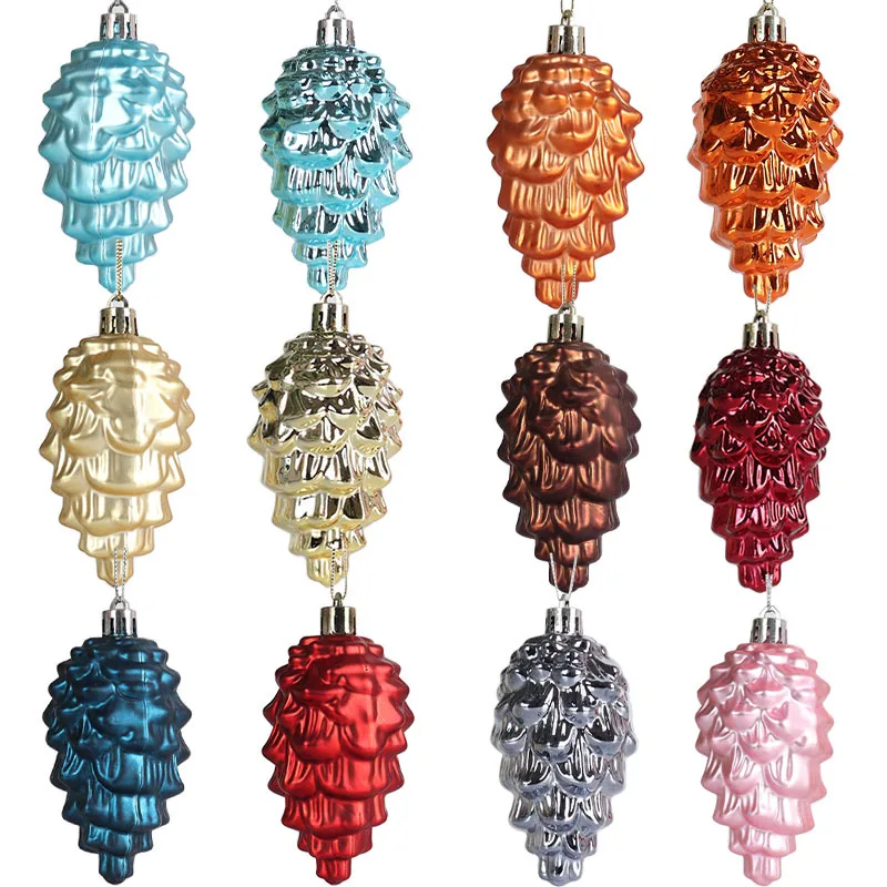 8pcs Christmas Tree Hanging Pendant 9cm Charm Bright Matte Christmas Balls Plastic Pine Cones 2024 Christmas Home Decoration