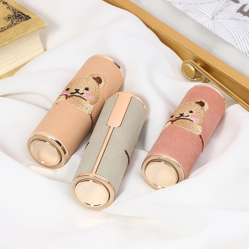 12.1mm DIY Lipstick Tube 4g Handmade Bear Embroidery Pressing Round Lipstick Tube Cute Empty Refillable Lipstick Empty Tube