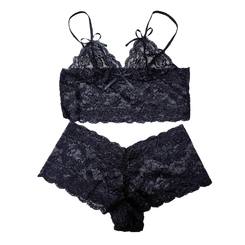 2024 New Sexy Women Lingerie Set Thin Lace Flower Printed Underwear Suit Female Adjustable Shoulder Strap Triangle Cup Bralettle