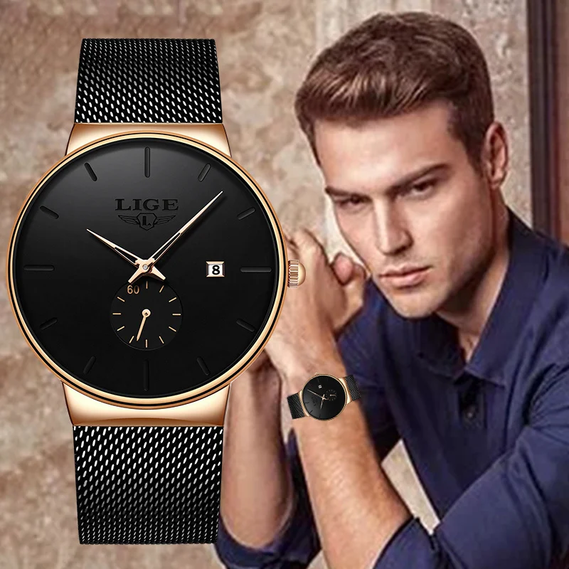 

LIGE Fashion Mens Watch Sports Business Men Wristsatches Quartz Stainless Steel Waterproof Man Watch Auto Date Male Clock Reloj