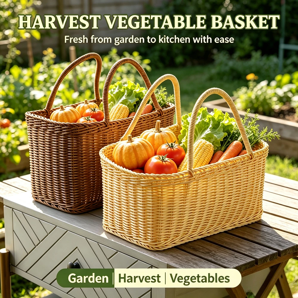 Handwoven Rattan Shopping Bask - Gardening Tools Store ulasan dan harga