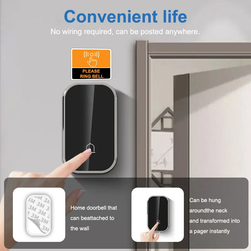 Outdoor Wireless Doorbell No Battery Required Self-Powered Smart Home Welcome Door Bell Garden Kinetic Ring Chime Kit EU US Plug