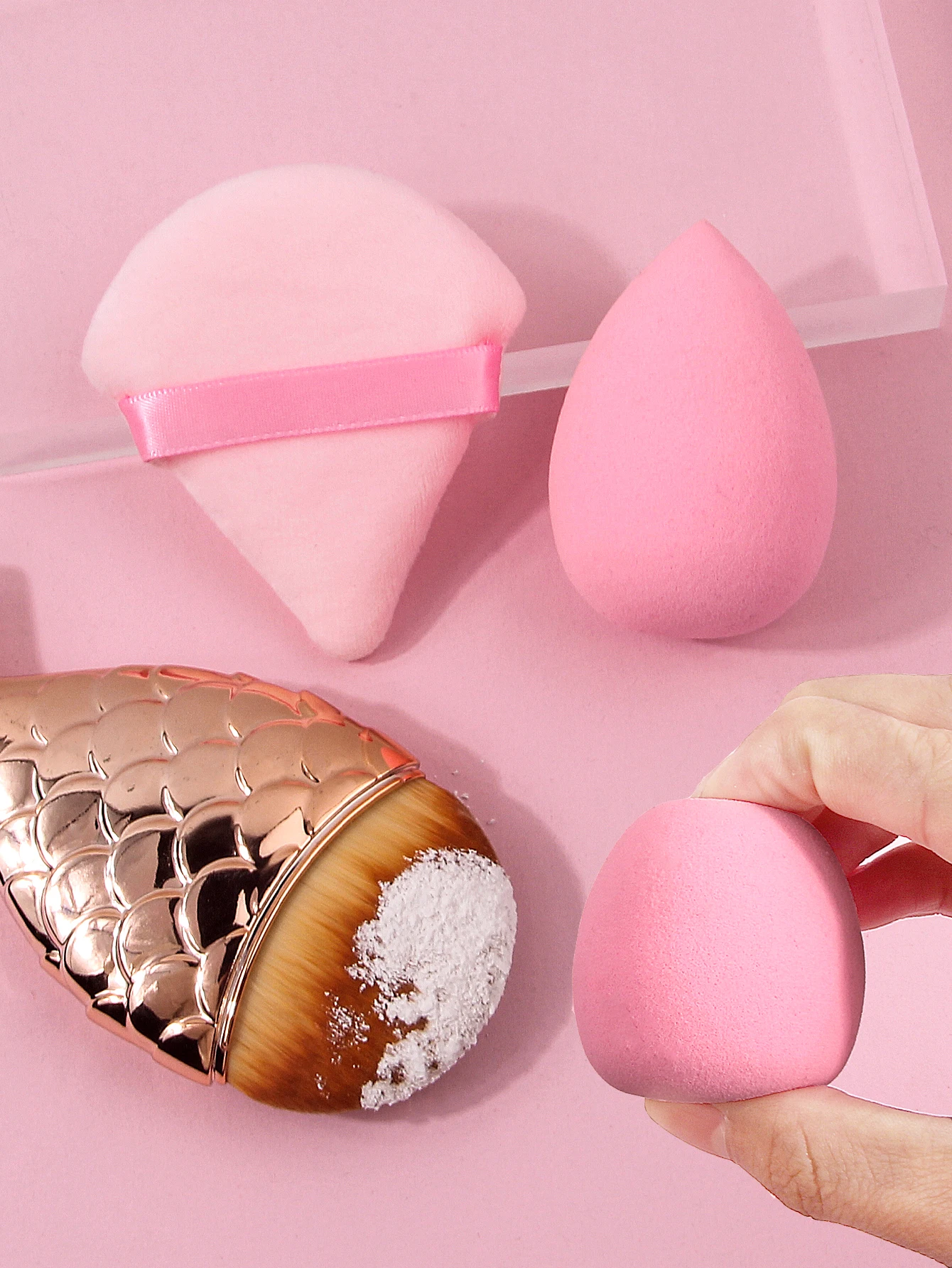 6PCS portable box-set super soft sponge egg/triangular powder puff + fishtail foundation brush portable beauty tool