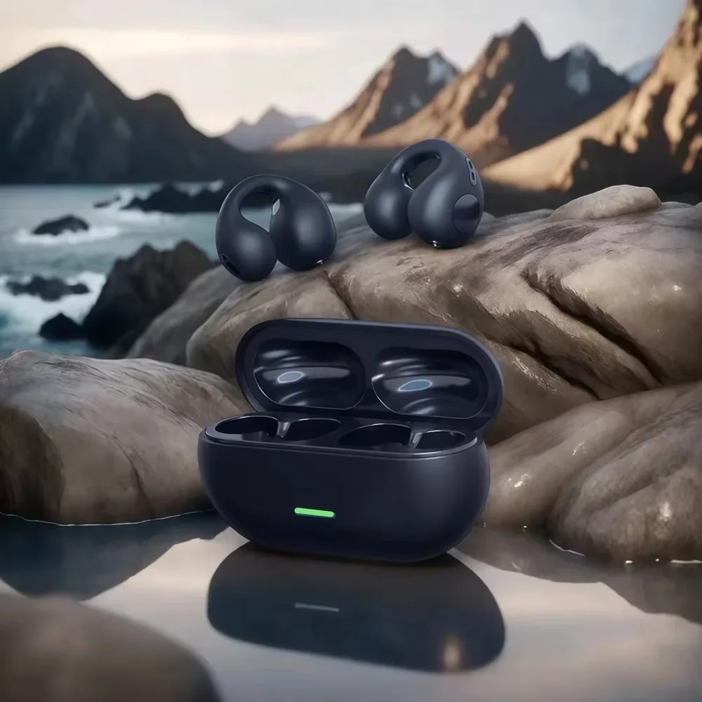 TWS Bluetooth Headset 5.3 Wireless Air Conduction Headphones Clip Ear Music Noise Canceling HD Call Sports Gaming Earphone