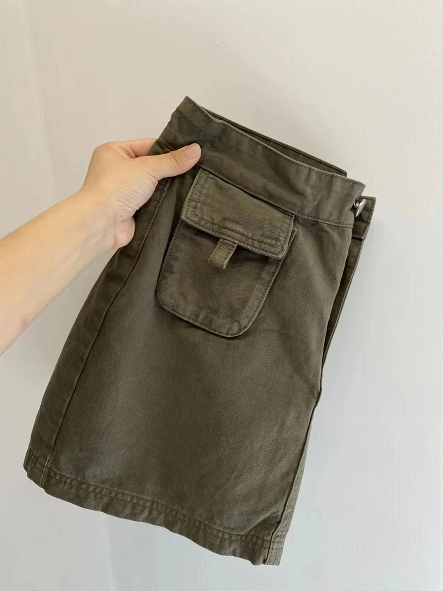 Women Green Mini Cargo Denim Skirt 2000s Vintage Korean Style Y2k Gyaru A-line Jean Skirt Harajuku Cowboy Skirts Clothes Summer