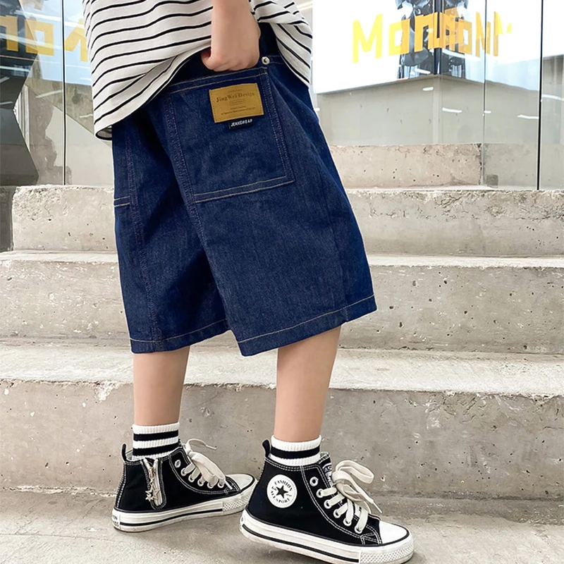Neue Sommer-Jeansshorts für Jungen, lässige, einfarbige, dünne, lockere Jeanshosen für 3-12 Jahre, Kinder, Baumwollhosen