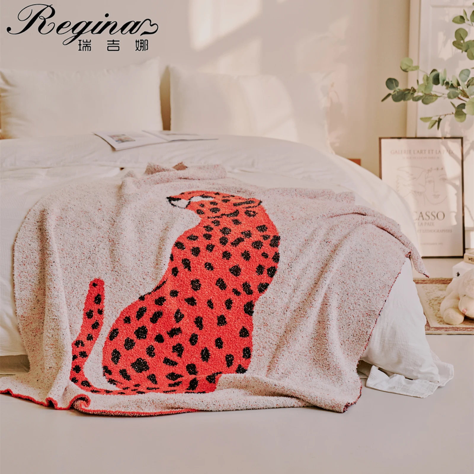 

REGINA Hairy Furry Leopard Pattern Blanket Soft Warm Bed Sofa Wrap Throw Blanket Outdoor Picnic Travel Camping Quilt Blankets