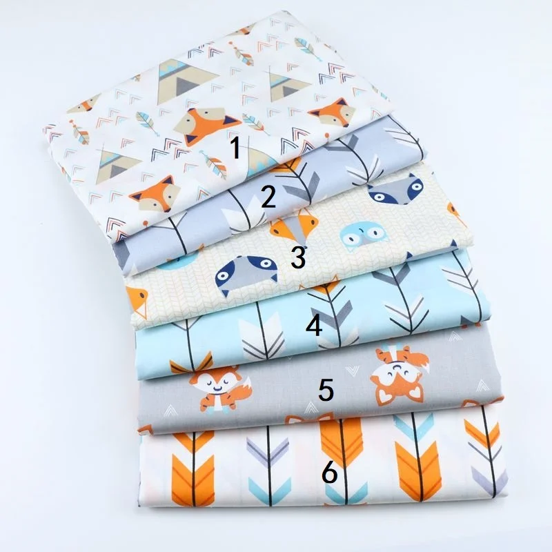 mylb 160CM*50CM cotton cloth cartoon WHITE GRAY tent smart fox geometry arrow fabric for DIY crib bedding dress handwork home