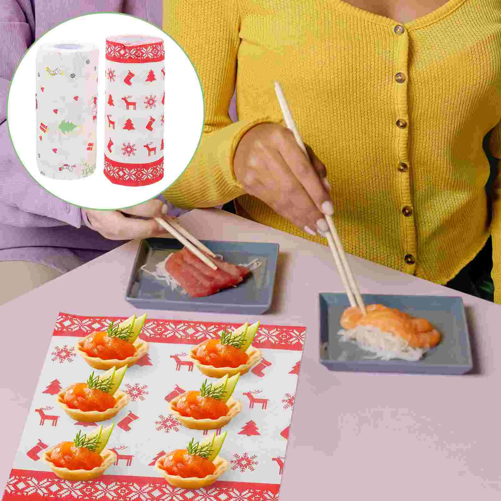 2 Rolls Kitchen Oil-absorbing Paper Christmas Themed Grease-proof Snacks Fried Food Wrapping