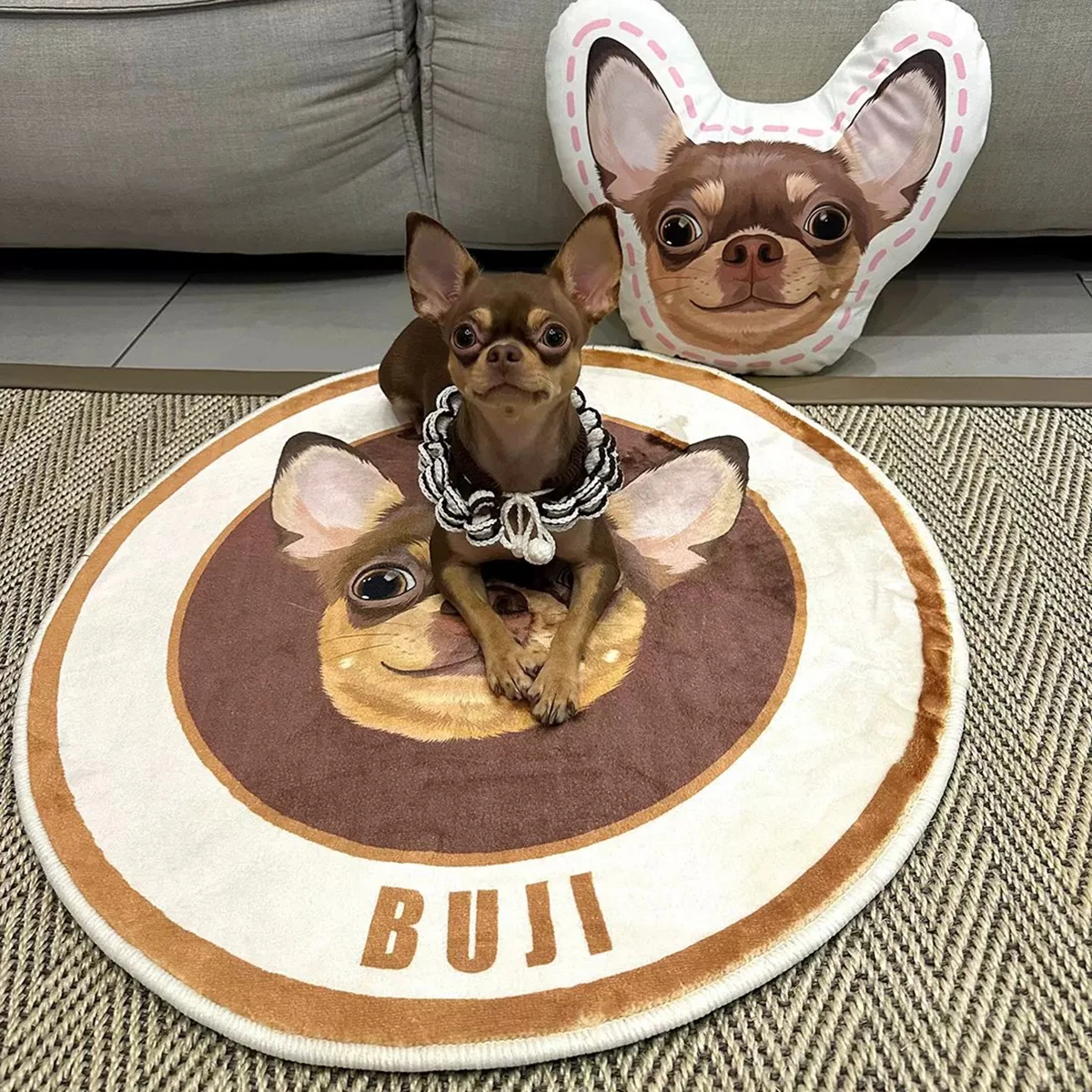 Round Carpet Pet Portrait Custom Rug Soft Plush Room Rugs Creative Cute Dog Cat Printed Mat Machine Washable Non-slip Floor Mats