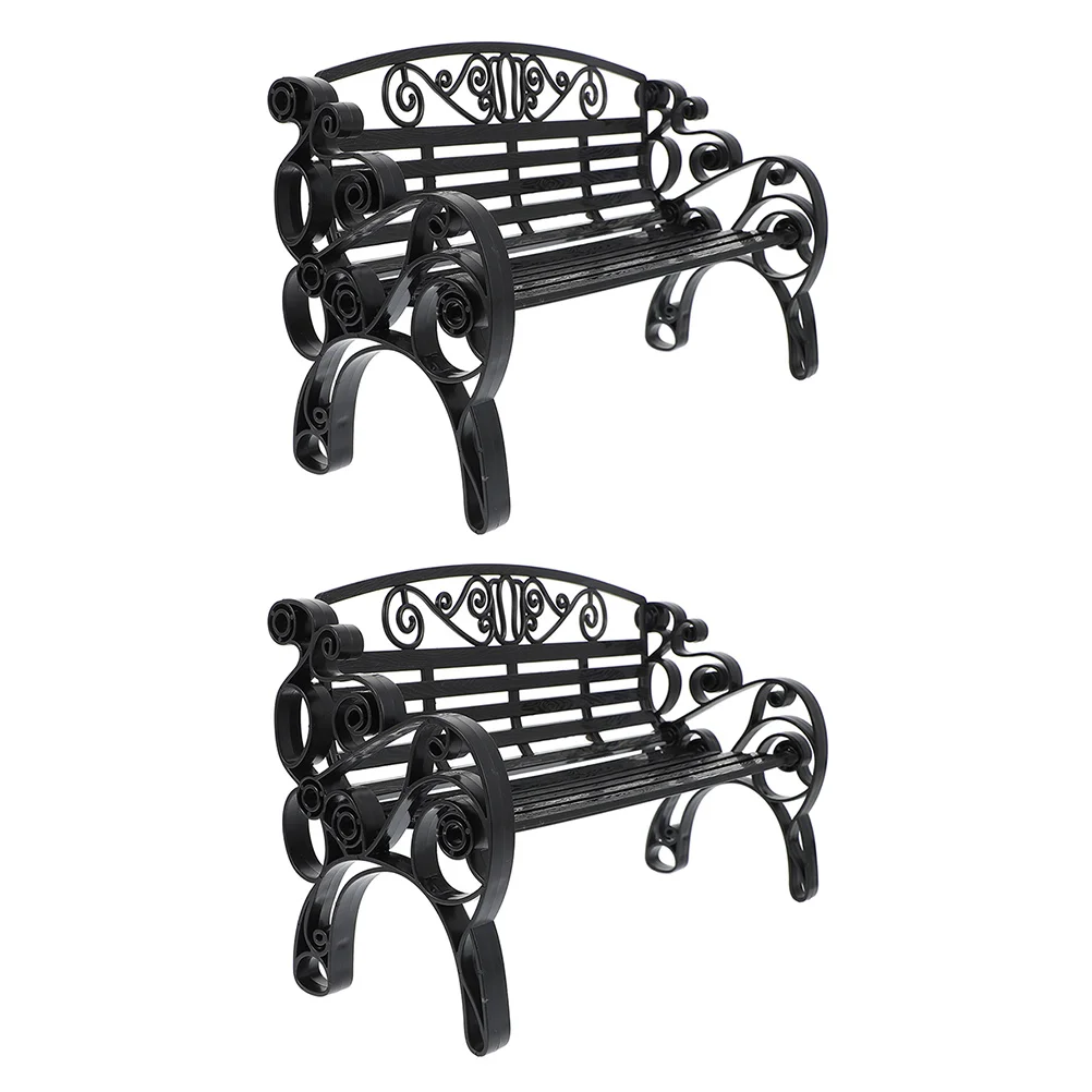 2 Pcs Chair Model Mini Bench Decor Dollhouse Small Toy Miniature Park Adornments Plastic Accessory Accessories Ornament Garden