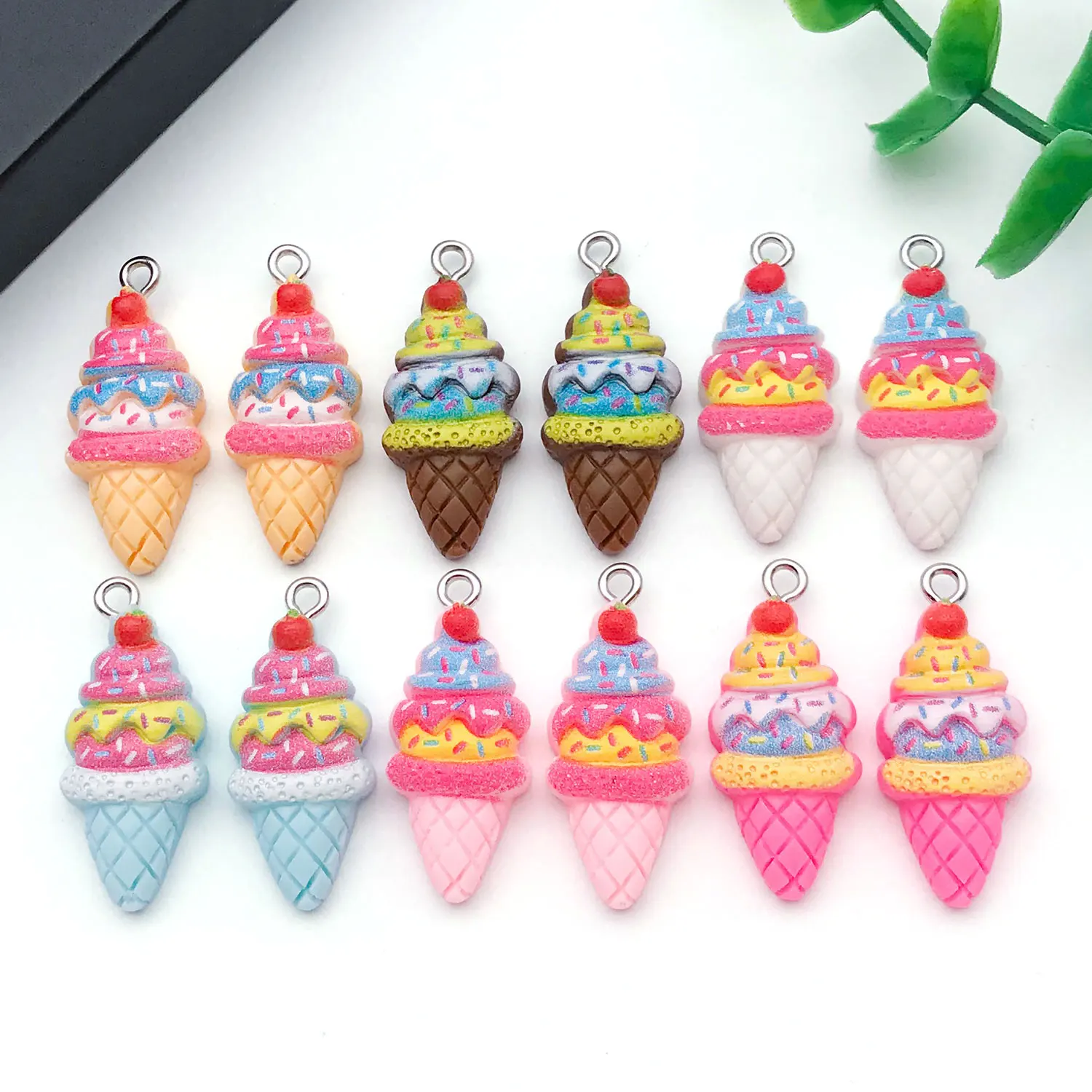 5/12pcs Resin Strawberry Ice Cream Pendant Set - For Handmade Earrings, Bracelets, Necklaces and Keychain/Bag Accessories