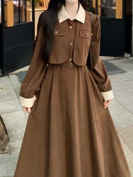 2023 Fall And Winter French Temperament Hepburn Style Fake Two-Piece DressFemale Retro Senior Sense Of Waist Thin Mid-Length