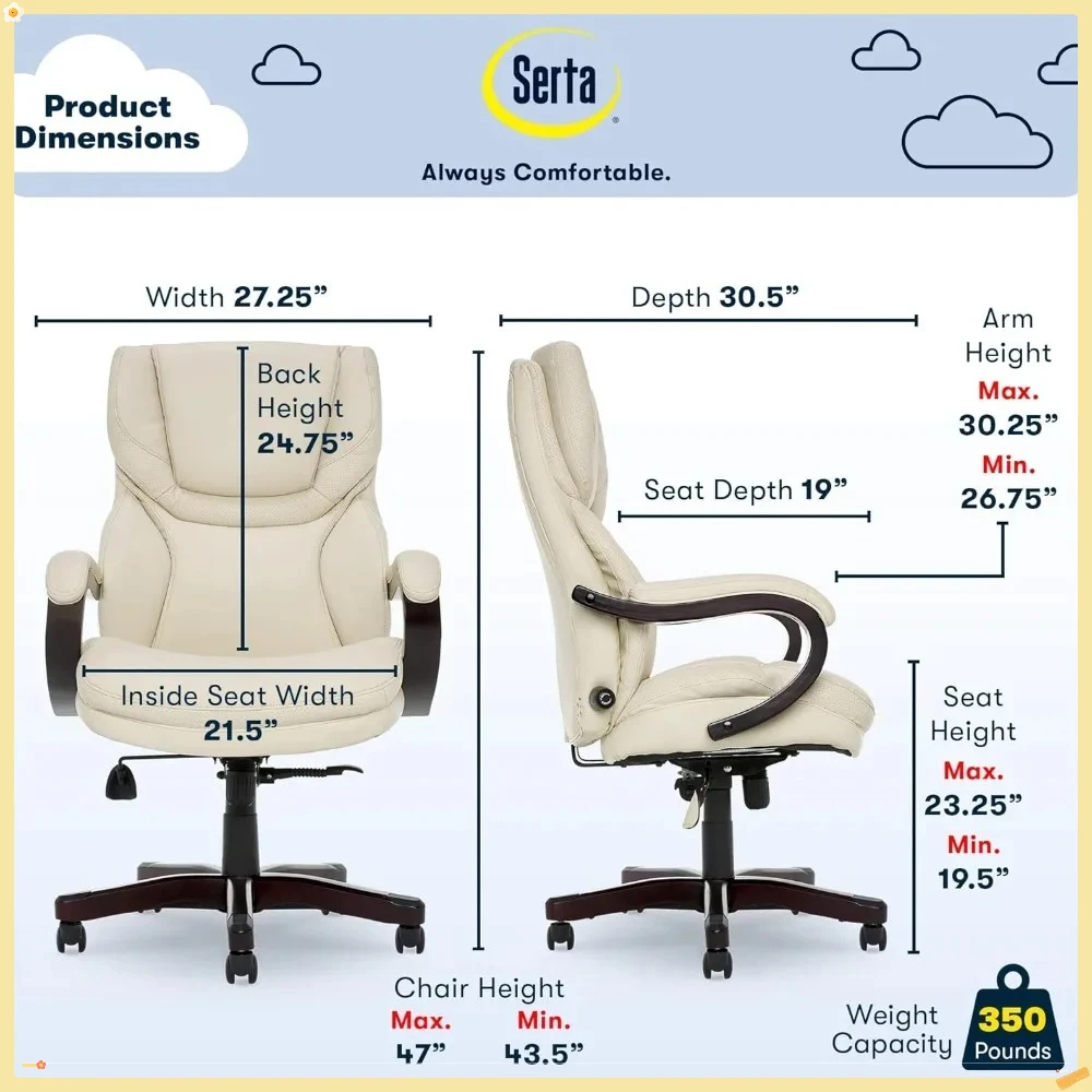 Kursi Kantor Eksekutif Besar & Tinggi, Ergonomis dengan Sandaran Tinggi dan Penyangga Lumbar yang Dapat Disesuaikan, Bantal Semi Mewah dan Bantal Tubuh