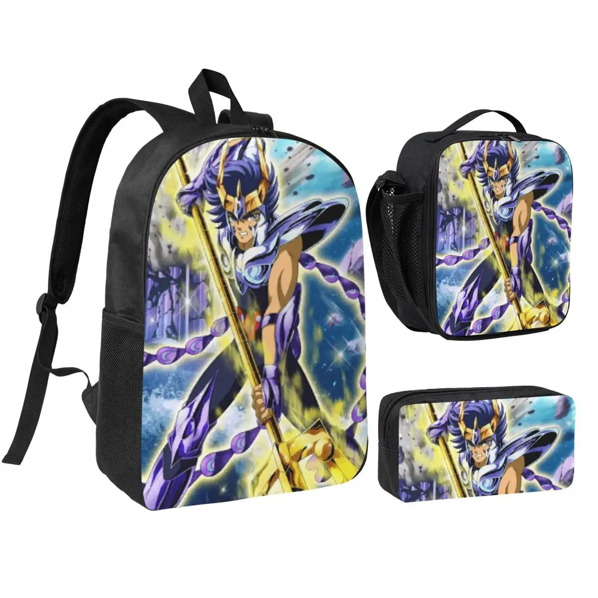 

Anime Knights Of The Zodiac Phoenix Ikki Backpack BookBag School Bag Shoulder Bags 3ps Insulated Lunch Bag Pencil Case