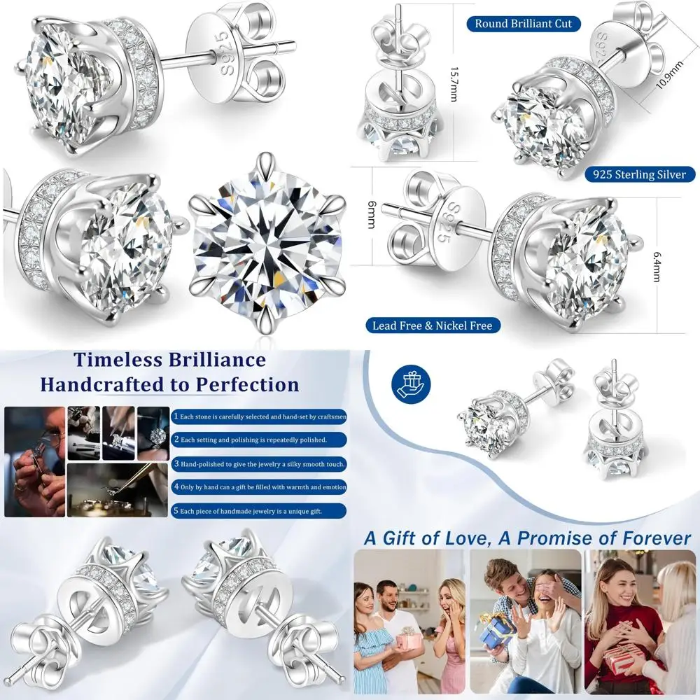 

Round Cut Moissanite Stud Earrings 1.2-2.4ct DF Color Grade Lab-Grown in 18K White Gold Plated Sterling Silver