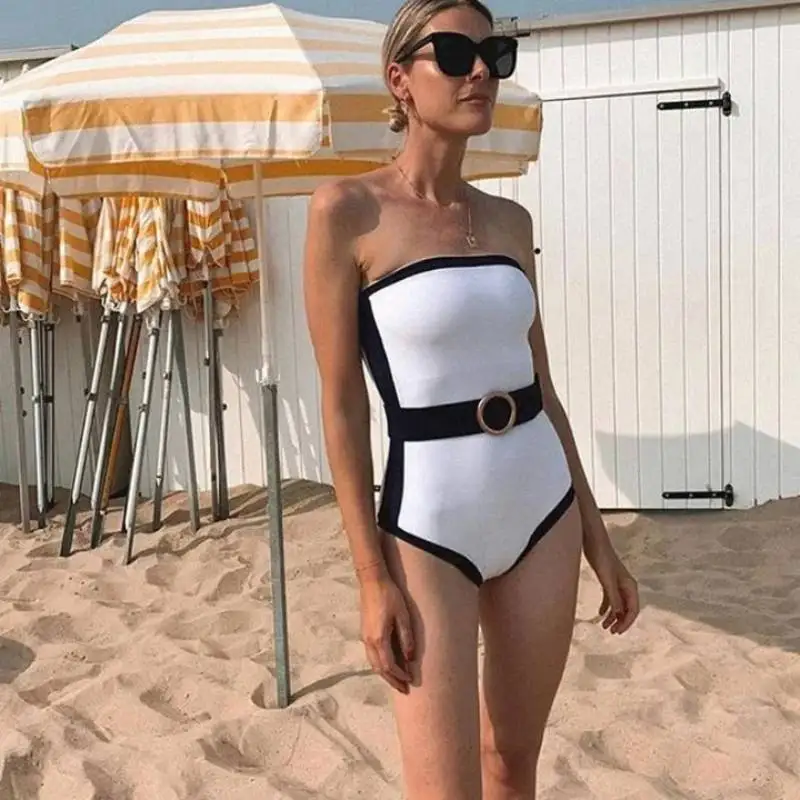 Cikini Black White Contrasting Vacation High-End Swimsuit One-Piece Summer Beach Swimwear Bathing Suit For Women