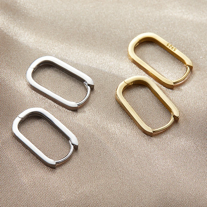 

Real 925 Silver Geometric Square Huggies Hoop Earrings for Women HipHop Punk Chic Fine Jewelry Minimalist Accessories