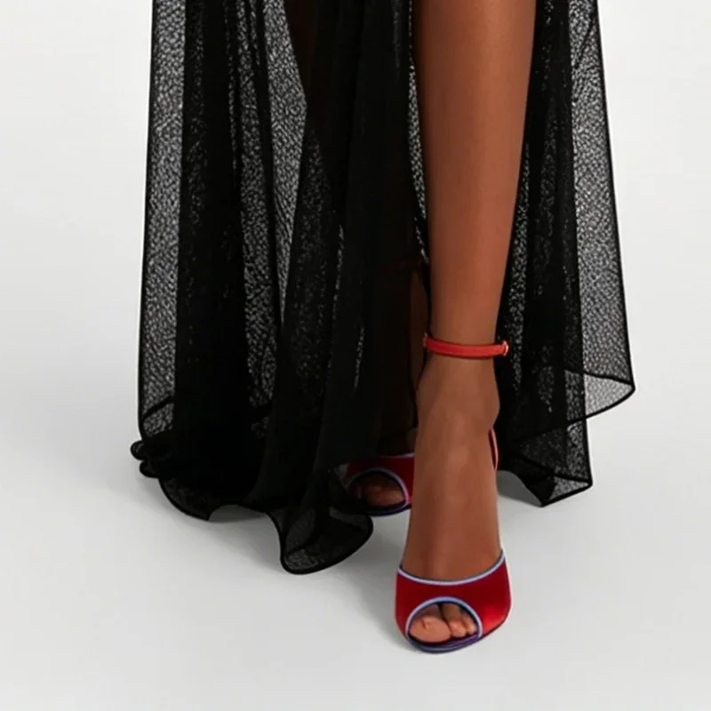 Satin Mixed Colors Peep Toe Sandals Sexy Round Toe Thin Heel Back Straps Customized New Arrivals Fashion Women Modern Shoes - view 4