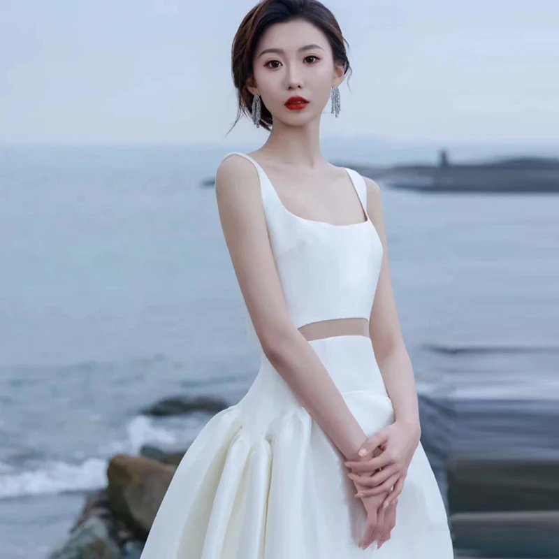 

Ele Simple Fit Wedding Dr 2025 New Sle High End Lightweight out Door Satin Fabric Strap Bal Train for Women