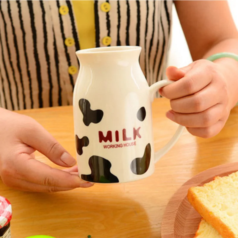 400ml Cute Cow Design Smiling Face Ceramic Bottle Unique Cartoon Lovers Coffee Cup Milk Tea Anime Cup Creative Drink Household