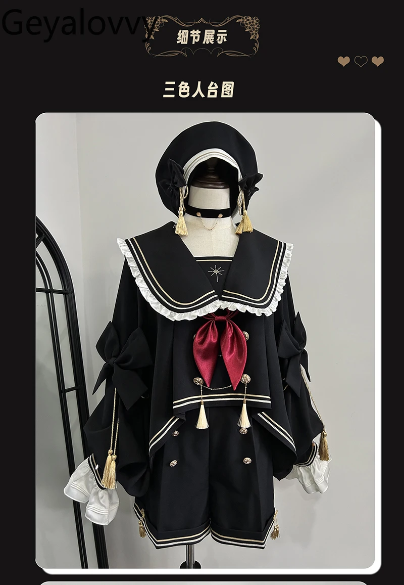 

Japanese Original Lolita Gorgeous College Suit Sweet Girls Navy Collar Long-sleeved Top and High-waisted Straight Shorts Set