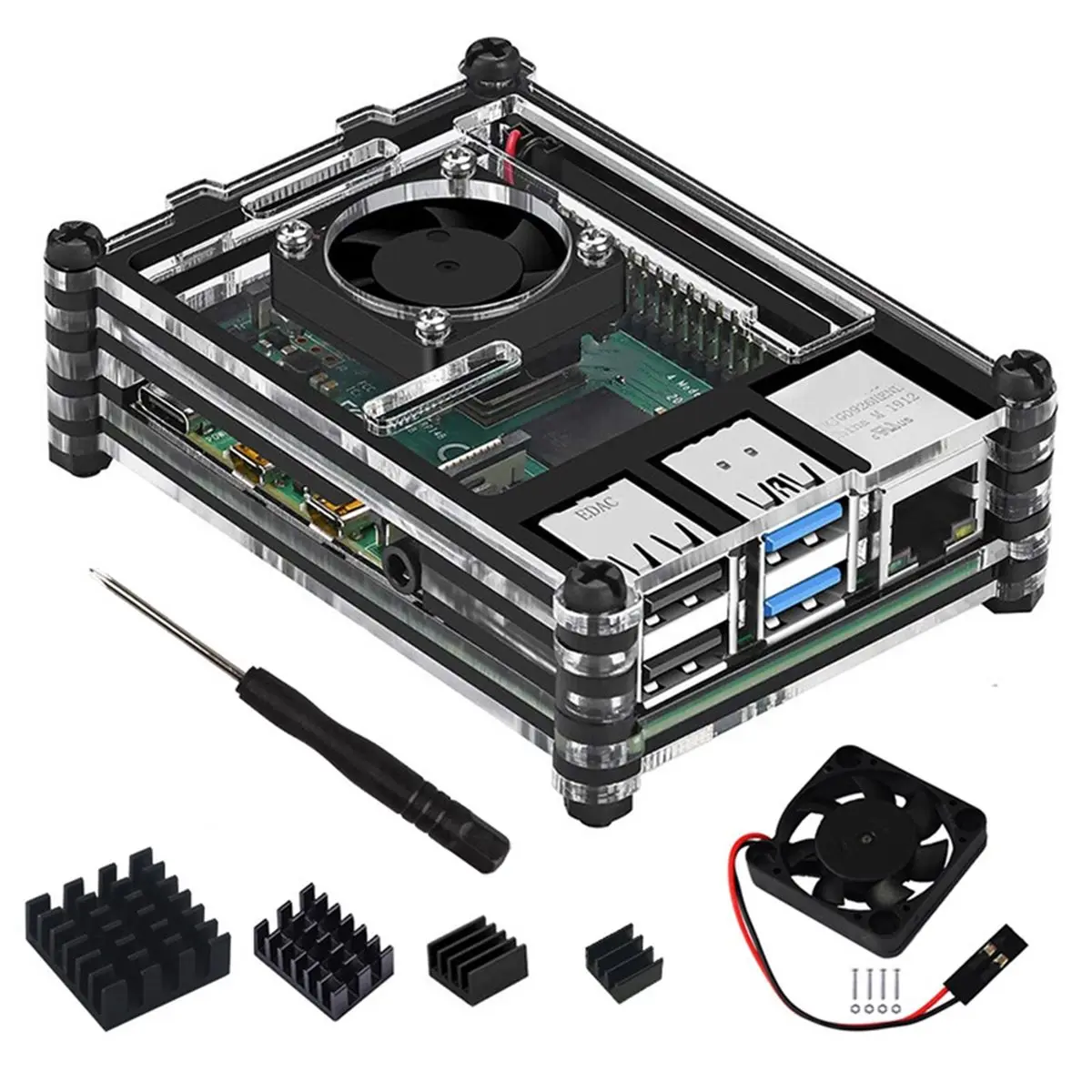 [VALUE PACK]9 Layers Box Shell with Cooling Fan,Stackable Transparent Enclosure for 4 B,Protective Cover with Heatsinks