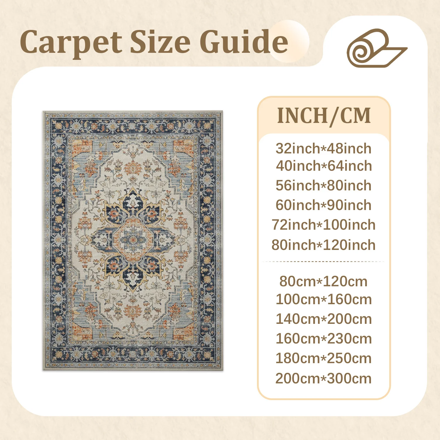Large Indoor Area Rug, Soft Velvet Low Pile with Non-slip Dotted Backing, Machine Washable Vintage Medallion Area Rug, Navy Beige Distressed Floral Pattern for Living Room Bedroom