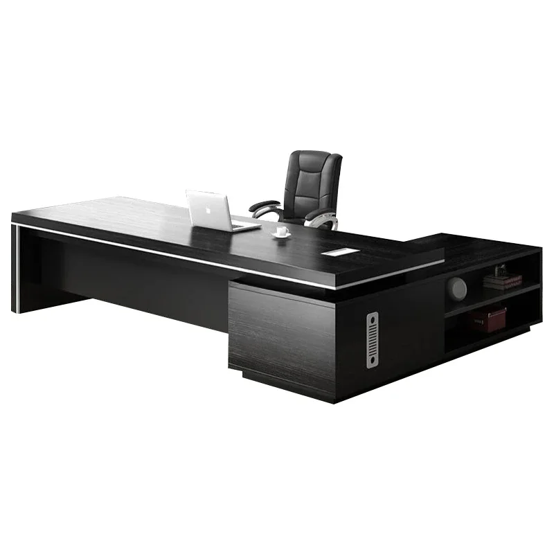 Light Luxury Minimalist Office Desk Black Executive Home L Shaped Computer Desk Reception Floor Mesa Escritorio Office Furniture