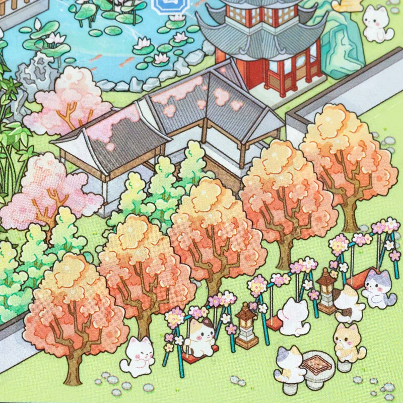 Mr.Paper 3 pegatinas de PET + 1 tarjeta de Diorama, calcomanías de casa en capas 3D de ciudad en miniatura para niños, manualidades, álbum de recortes, papelería IP urbana