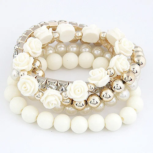 Acrylic Flower Beads Bracelets For Women Jewelry Fashion Wrap Flower Bracelets & Bangles Vintage Pulseras Mujer Pulseiras Femme