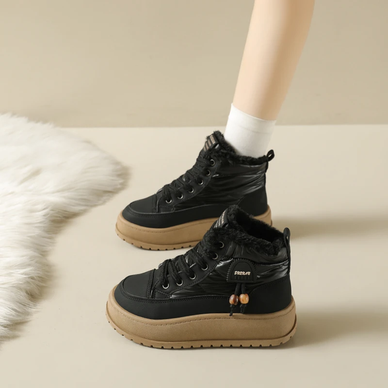 أحذية نسائية عصرية، نعال سميكة مخملية شتوية جديدة برباط، أحذية قطنية دافئة مرتفعة، أحذية قصيرة يومية متعددة الاستخدامات #5